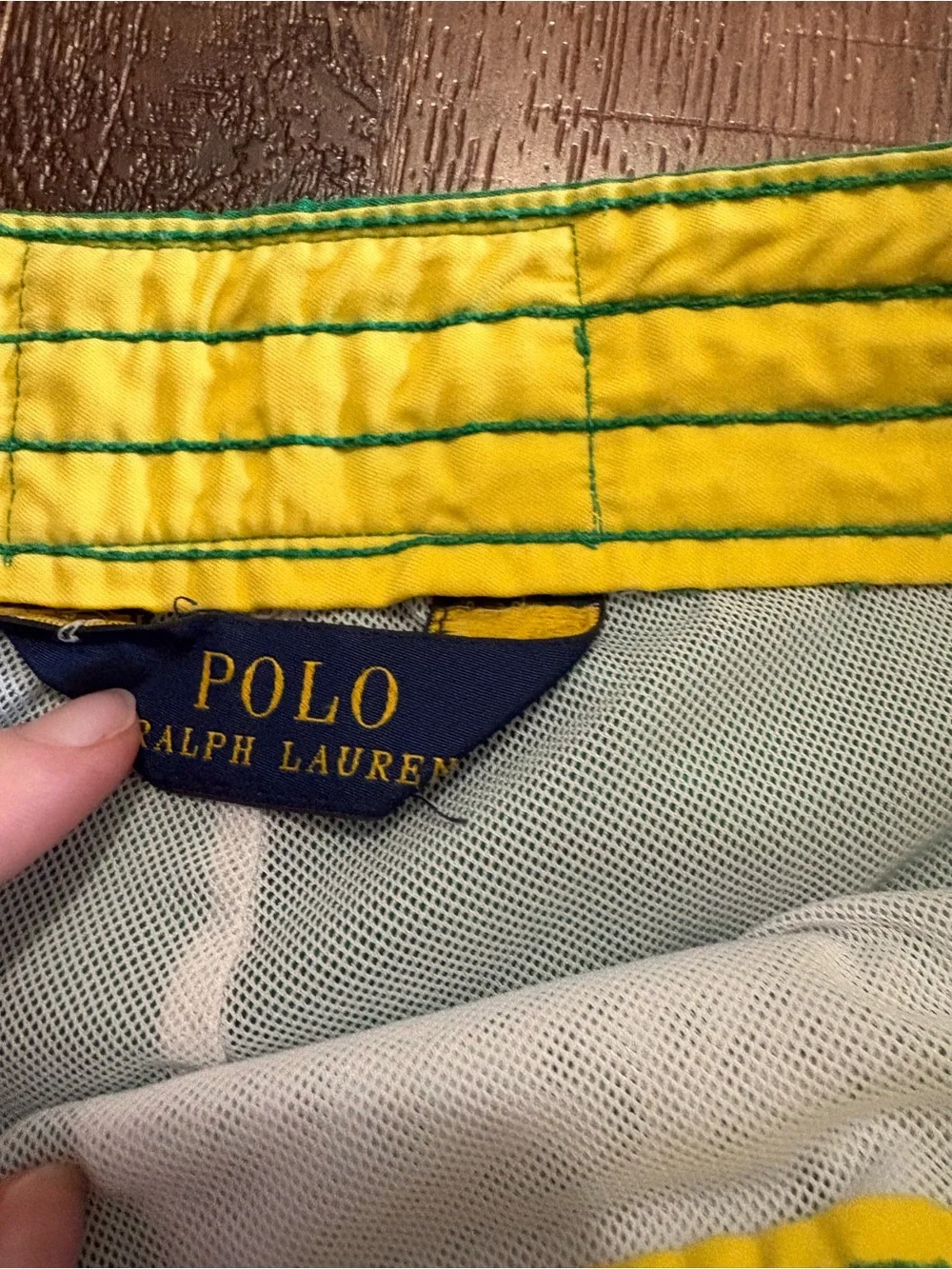 Boys XL Ralph Lauren Green Swim Trunks with Yellow Polo Logo